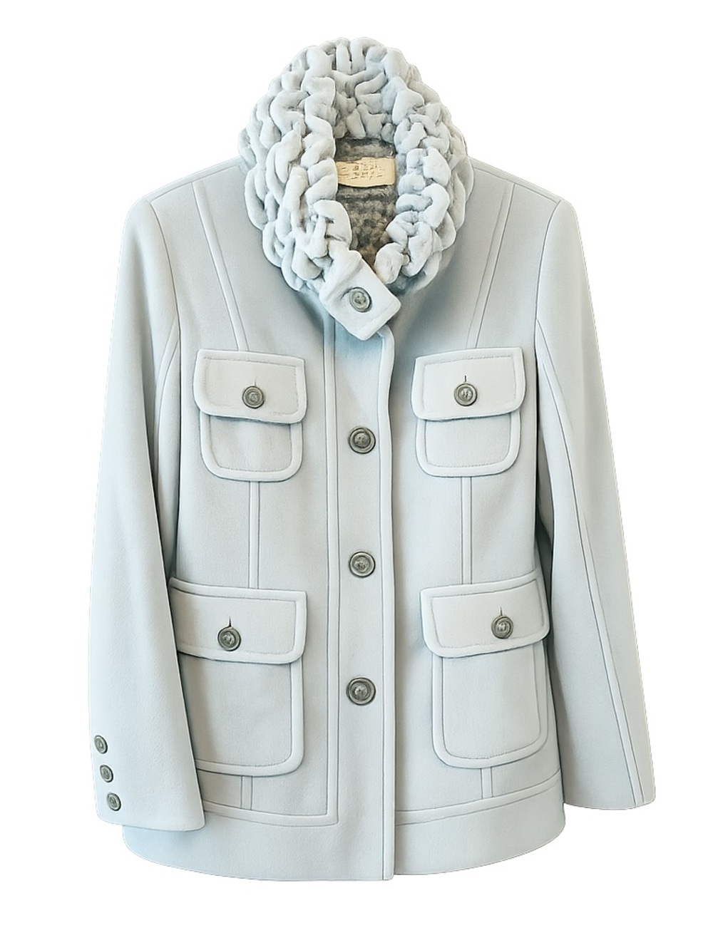 Perry Ellis Light Blue Wool-Blend Pea Coat with Braided Collar